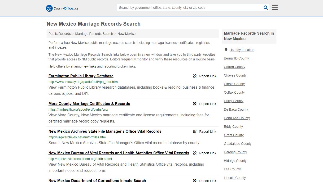 New Mexico Marriage Records Search - County Office